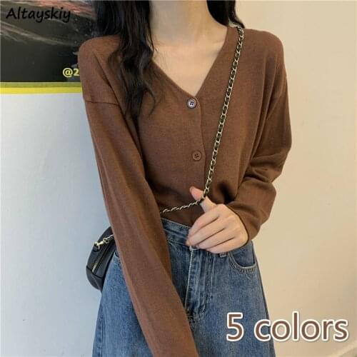 Cardigan Women Elegant Soft Autumn Chic Ulzzang Basic V-neck Ladies Outerwear Single Breasted Vintage Simple Mujer Sweaters New