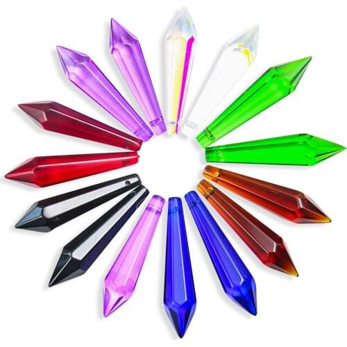 5 PCS Columnar Crystal Pointed Bead Chandelier Crystal Lamp Prism Glass Bead Sun Catcher DIY Decoration Accessories Many Colors