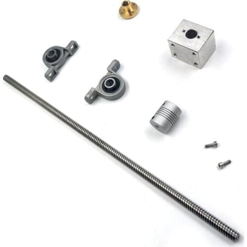 T8 Lead Screw Kit, 350mm Length 8mm Dia Horizontal 8mm Lead Screw Rod & Pillow Block Mounted Bearing for 3D Printer Set of 6