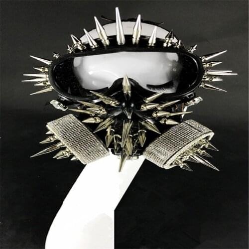 CC08 Ballroom dance costumes dj disco singer wears mask Gothic rivets mask catwalk performance show outfit dress headwears disco