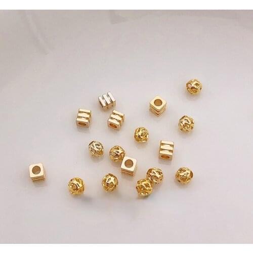 Gold-coated color-preserving square beads Hollow round beads loose beads diy beaded bracelet material