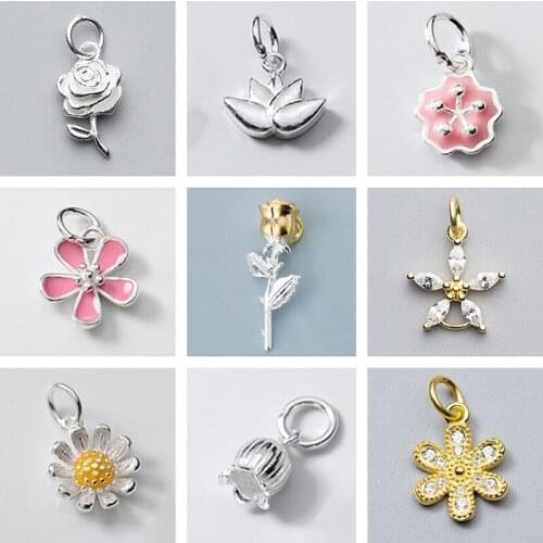 MEETSOFT Romantic Sterling Silver Colorful Rose Daisy Flower Charms Special of DIY Handmade Necklace Bracelet Accessories