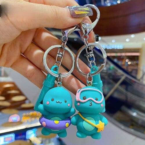 Cute Funny Vacation Dinosaur Keychain Animal Key Chains for Women Bag Charm Key Ring Pendant Gifts