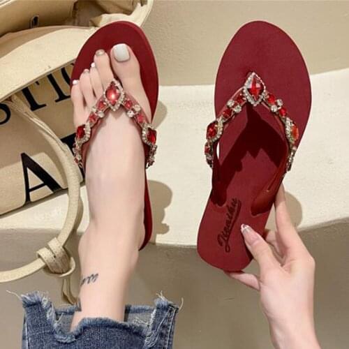 Fashion Women Slippers Slides Bling Rhinestone Ladies Beach Shoes Casual Summer Flats Female Crystal Glitter Flip Flop q257