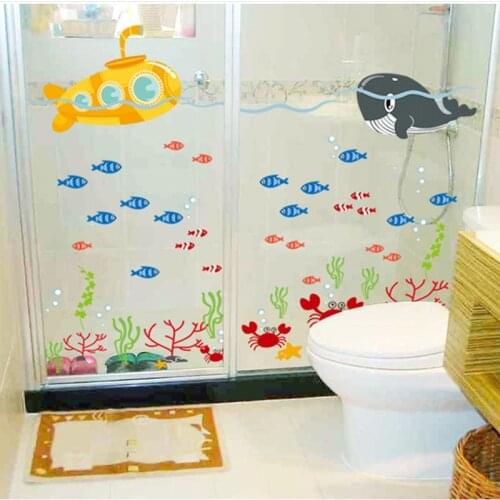 Cartoon whale wall sticker living room bedroom wall decoration bathroom glass door stickers wall stickers for kids rooms PVC