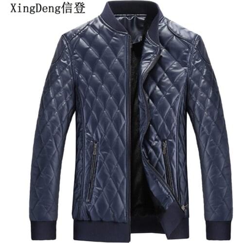 XingDeng Leather Bomber fashion Jacket Men Warm Waterproof Long Sleeve Zipper Overcoat Loose Casual top coat plus size 4XL
