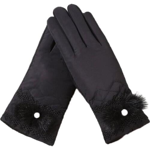 New Female Winter Outdoor Sports Warm Windproof Touch Screen Gloves Fashion Women Bow Plush Gloves Ladies Cashmere Mittens 28