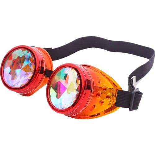 FLORATA Steampunk Goggles Kaleidoscope Rainbow Crystal Lenses Cosplay Vintage Glasses Welding Men Women Gothic Cool Eyewear