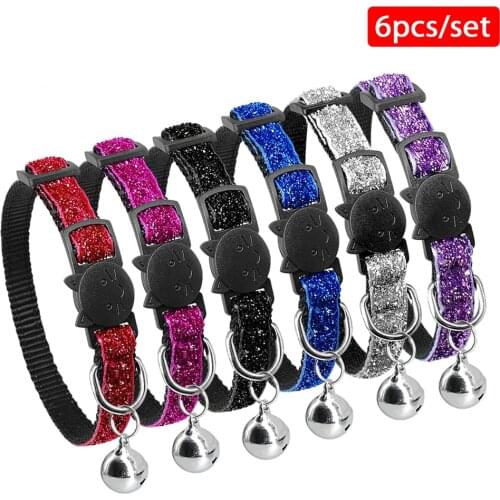 Wholesale Quick Release Kitten Cat Collar Bling Sequins Puppy Dog Collars With Cute Bell Safety for Kitten Kitty Adjustable