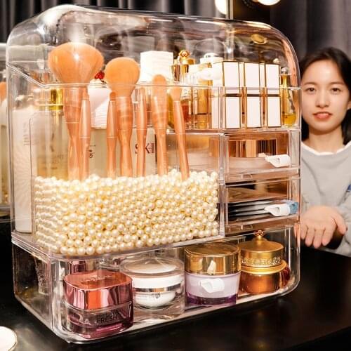 Fashion Transparent Makeup Organizer Large Capacity Waterproof Bathroom Cosmetic Storage Box Makeup Tool Storage Skin Care Case