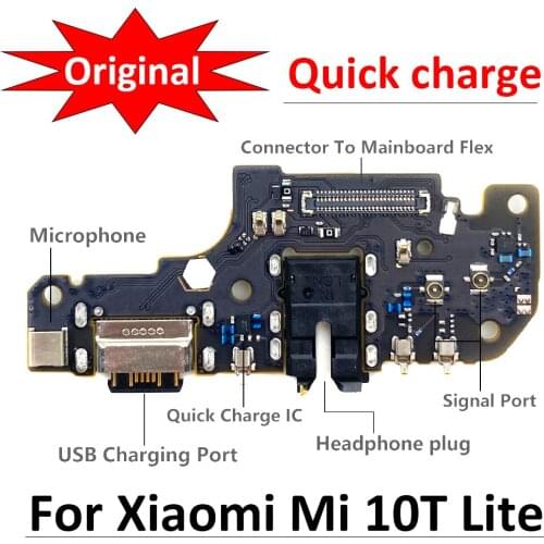 Original New USB Charging Port Board Flex Cable Connector Parts For Xiaomi Mi 10T Lite Microphone Module