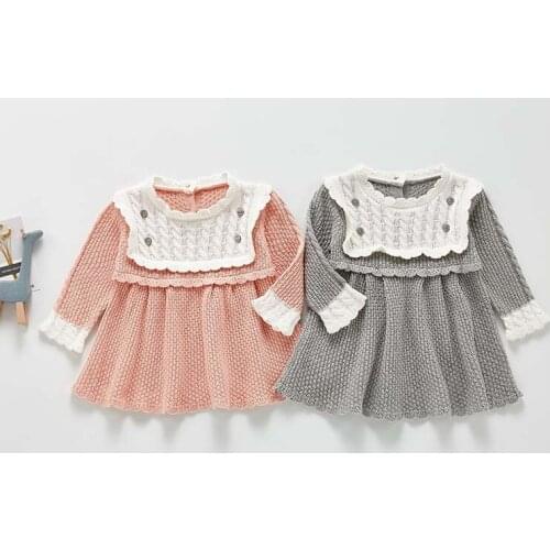 Melario Autumn Winter Baby Knitted Dresses Princess Party Kids Toddler Girls Solid Ruffle Long Sleeves Cotton Sweater Outfits