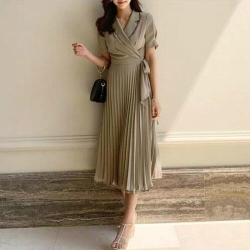 S-XL Plus Size Sheer Casual Pleated Dress Woman Half Sleeve Corset Elegant OL Office Work Dress Ladies Black Green Women Dresses