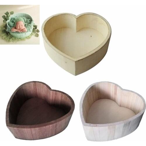 Newborn Baby Photography Props Vintage Wooden Basin Full Moon Heart Shape Box Infants Photo Posing Shooting Accessories