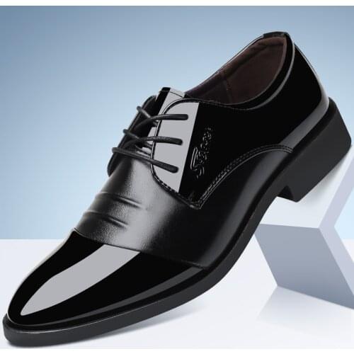Luxury Brand PU Leather Fashion Men Business Dress Loafers Pointy Black Shoes Oxford Breathable Formal Wedding Shoes