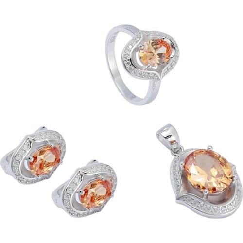 Eulonvan Luxury Engagement Wedding 925 sterling silver jewelry sets For women christmas gifts champagne Cubic Zirconia S-3722set