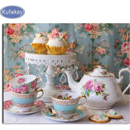 Needlework 5d diy diamond painting kits diamond embroidery tea cup teapot Still Life cross stitch square resin diamond mosaic