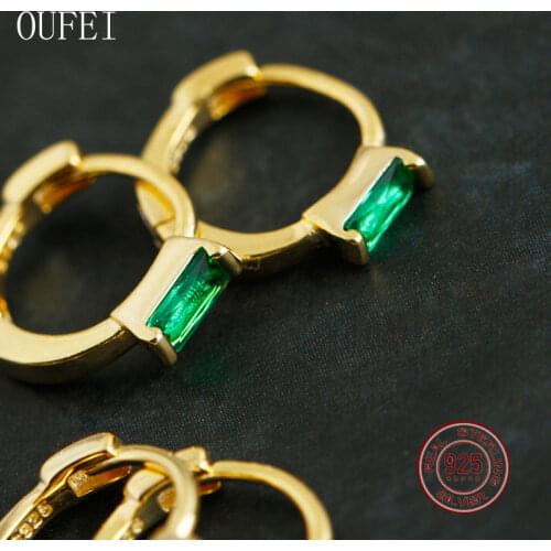 Womens Earrings Helix Piercing Silver 925 Sterling Silver Small Hoop Earrings Woman Green Crystal Zircon Round Fine Jewelry