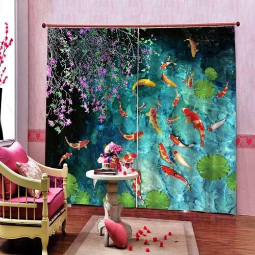 3D Cobbled lotus leaf lotus carp Curtain For Living room Bedroom Purple flowers Blackout Window Drapes Customizable any size