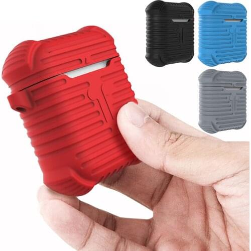 Besegad Silicone Case for Airpods Shockproof Soft Protective Cover Shell Holder with Carabiner for Apple Air Pods Accessories