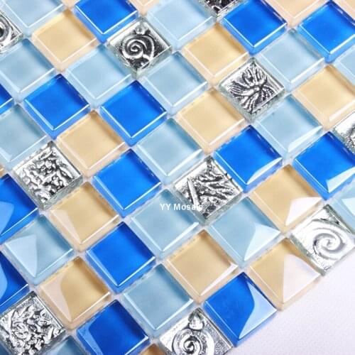 Mediterranean Sytel Blue Crystal Glass Shell Mosaic Tile for Kithcen Backsplash bathroom Dropback Wall Tile Showroom Decoration