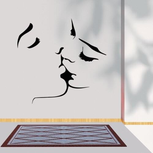 Couple Lips Kissed Stylish Wall Decal Line Art Sticker Aesthetics Room Decoration Removable A001805