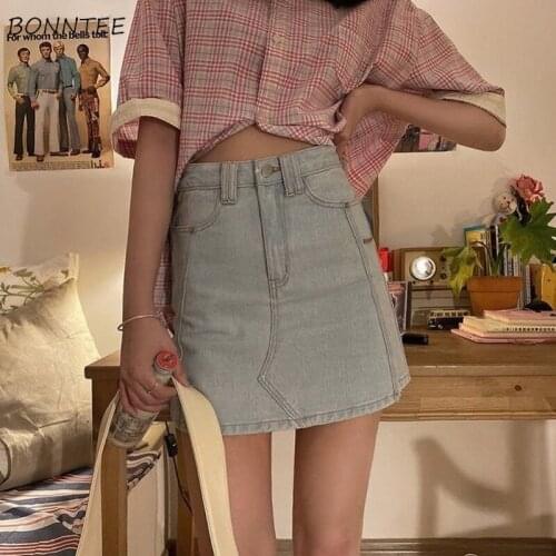 Skirts Women Denim Mini Design Pure Simple All-match Leisure Elegant Slim Clothing New Arrival Vintage Tender Classic Pockets