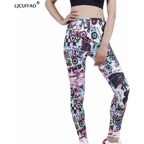 INDJXND Push Up Leggings Sport Women Fitness High Waist Pants Colored Letters Graffiti Pattern Polyester Ankle-Length Bottom