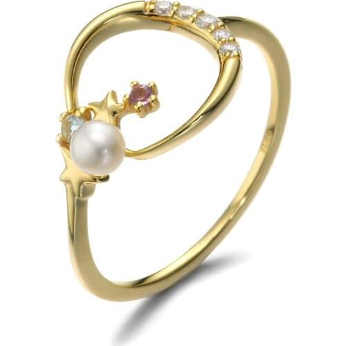 Jewelry simple Star Moon pearl ring Womens small accessories anillos vintage bague femme