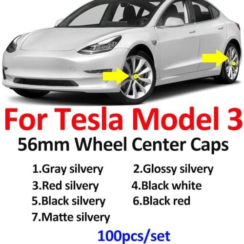 100pcs/set for Model 3 Auto Car Wheel Rims Center Cap Wheel Hub Covers XWC1385-01 2.2inch 56mm 57mm ABS Car Styling Red/Black