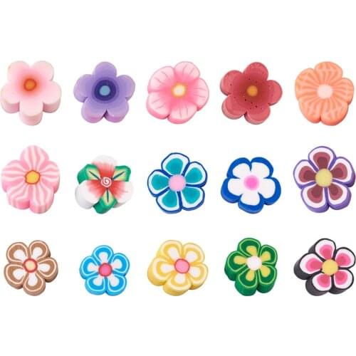 200pcs/set Mixed Flowers Polymer Clay Cabochons No Hole Loose Beads For DIY Handmade Jewelry Making Scrapbooking Decoration