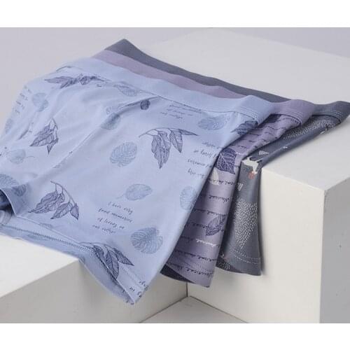 Mens Underwear Printed Wormwood Antibacterial Boxer Shorts Mid-waist Breathable Boxer Pants 3PCS