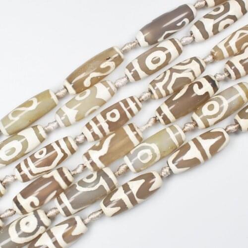 10pcs ,Multi-Patterns 10x30mm White Antique Tibet Dzi agates Beads,For DIY Necklace Bracelat Jewelry Making