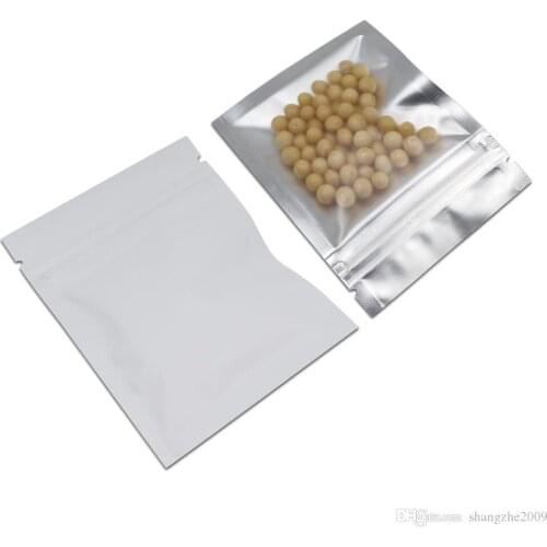 7.5x10cm White Aluminum Foil Zipper Lock Food Grade Package Bags for Coffee Tea Candy Front Clear Mylar Foil Food Reusable Packi