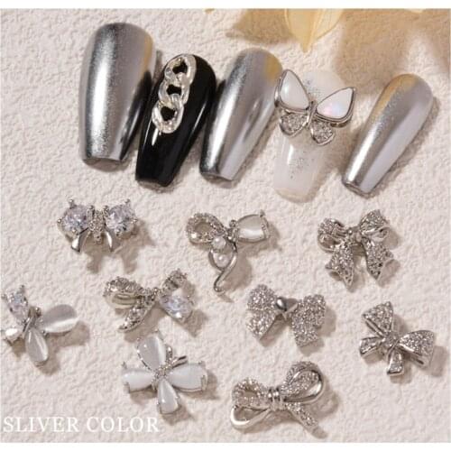 1Pieces Of Nail Art Accessories Bow Jewelry New Silver Zircon Diamond Nail Decoration Chain Charm Nail Decoration