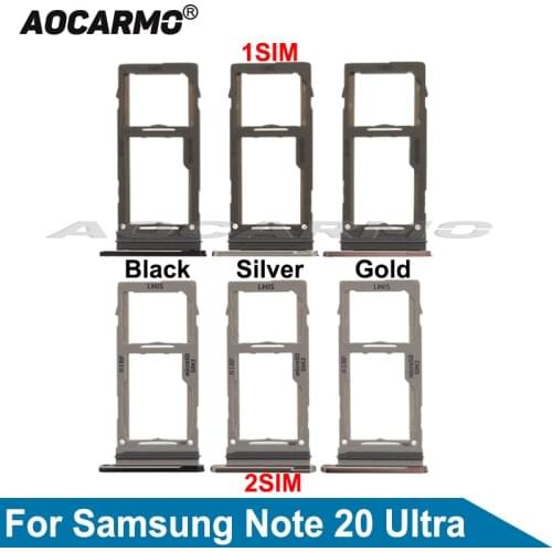 Aocarmo For Samsung Galaxy Note 20 Ultra 20U Single Dual SIM Card Metal Plastic MicroSD SimTray Slot Holder Replacement Parts