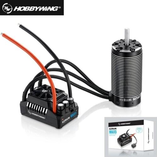 HobbyWing 56113 SL 800KV sensorless brushless 4-pole motor with EzRun MAX5 V3 200A brushless waterproof ESC combo for 1/5 RC car