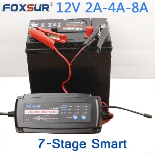 FOXSUR 12V 2A 4A 8A 7-stage smart Battery Charger,Car Battery Charger Maintainer & Desulfator for Lead Acid Batteries