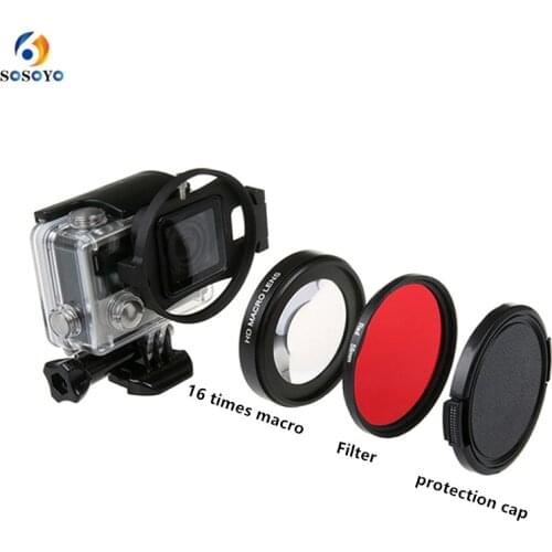 58mm Red Diving Filter+ Magnifier16x Magnification Macro Close Up Lens For GoPro hero 4 3+ Sports Action Camera Accessories