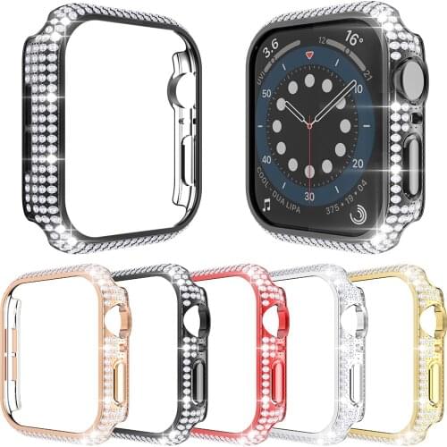 Lightweight Full Diamond Cover for Apple Watch Case Series 6 SE 5 4 3 Women PC Bumper for Iwatch 40mm 44mm 38mm 42mm Bling Frame