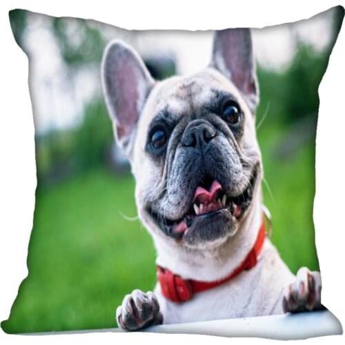 Lovely Pet Bulldog Pillowcase Satin Fabric Pillow Cover Square Zipper Pillow Cases Home Office Wedding Decorative