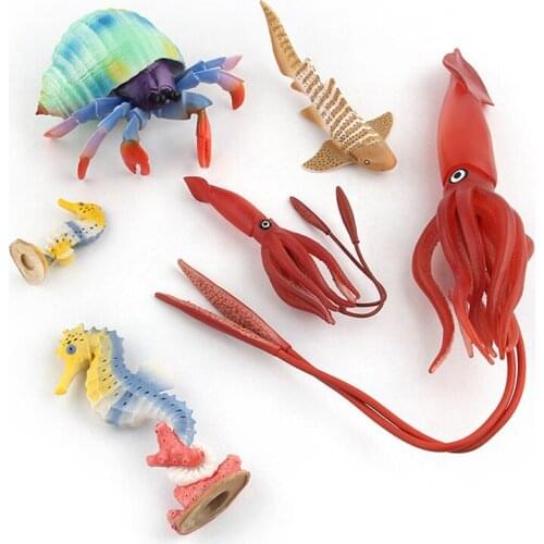 Simulation Squid/Hippocampus Marine Animal Figure Collectible Toys Ocean Animal Action Figures Kids Plastic Cement Toys