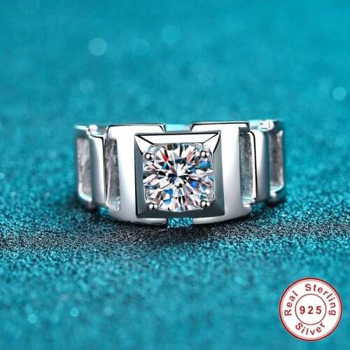 Geoki Men Luxury 925 Sterling Silver Passed Diamond Test Perfect Cut 1 Ct Big D Color VVS1 Moissanite Wedding Ring Party Jewelry