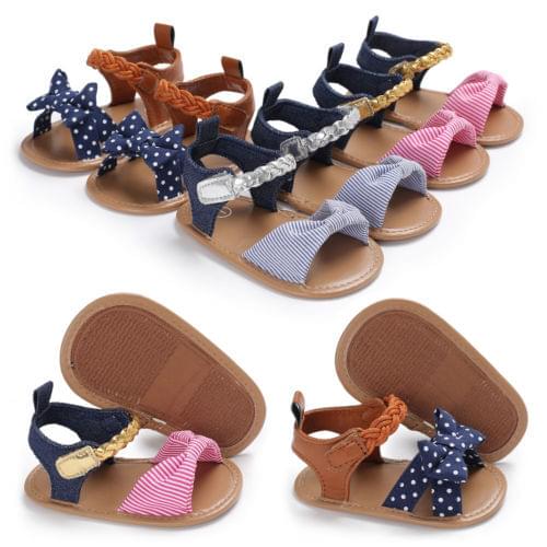 New cute Toddler Infant Baby Girl sandals Soft Sole Summer Shoes Bow-Knot striped Sandal 0-18m