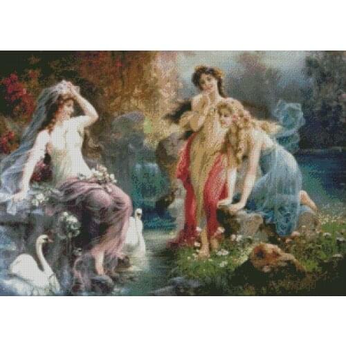 Oneroom,Needlework,Embroidery Animal Painting,Cross stitch,kits,14ct beautiful lovely girls talking Cross-stitch,Sets Embroidery