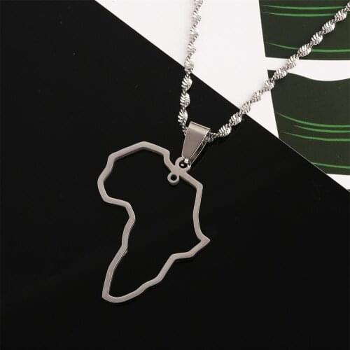 Stainless Steel Silver Color African Map Pendant Necklace Trendy Map of Africa Continent Jewelry