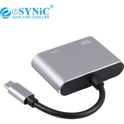 ESYNiC Type-C USB C To Hdmi Adapter USB 3.1 Type C To Vga Hdmi 4K UHD Converter Port HUB Ultra HD 4k Adapter For HDTV Monitor