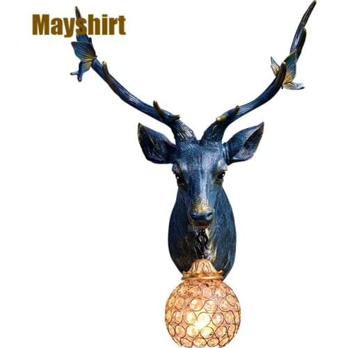 Resin Antlers Wall Lights for Home Decor Modern Deer Head Crystal Wall Lamp Bedroom Bedside Indoor Wall Sconce Lighting Fixtures