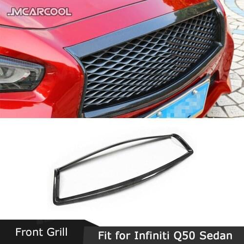 Carbon fiber Front Head Bumper Grill Frame ABS Gloss Black Car Decoration For Infiniti Q50 Sedan 4 Door 2014-2020