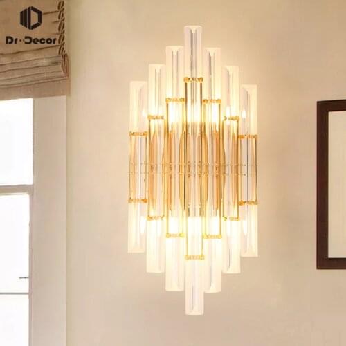 Nordic Luxury Copper Crystal Led Wall Lamps Home Decor Sconces Bedroom Light Fixture Bedside Living Room Hotel Aisle Wall Lights